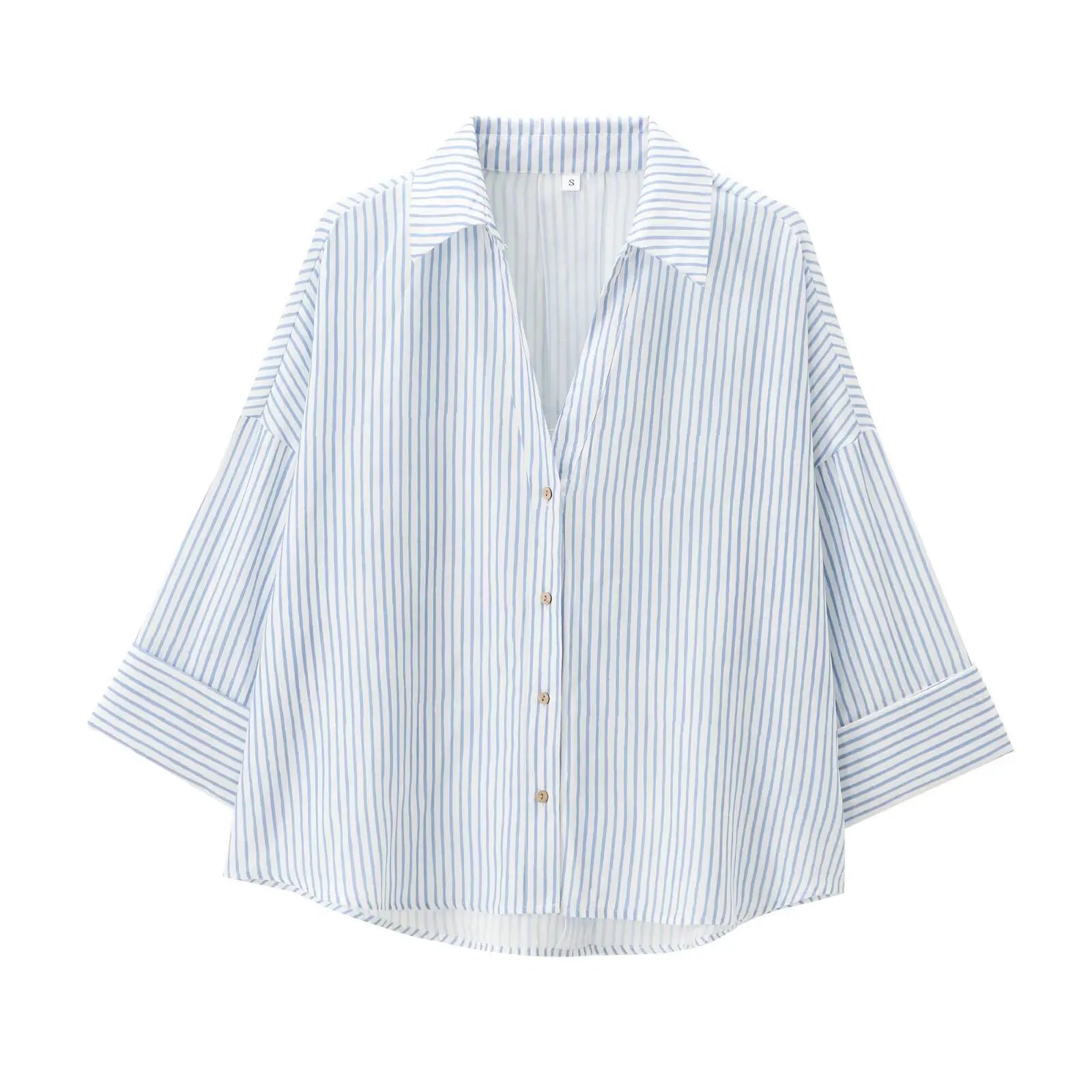 Women's shirt with collar and wide sleeves simple and casual temperament summer new style shirt