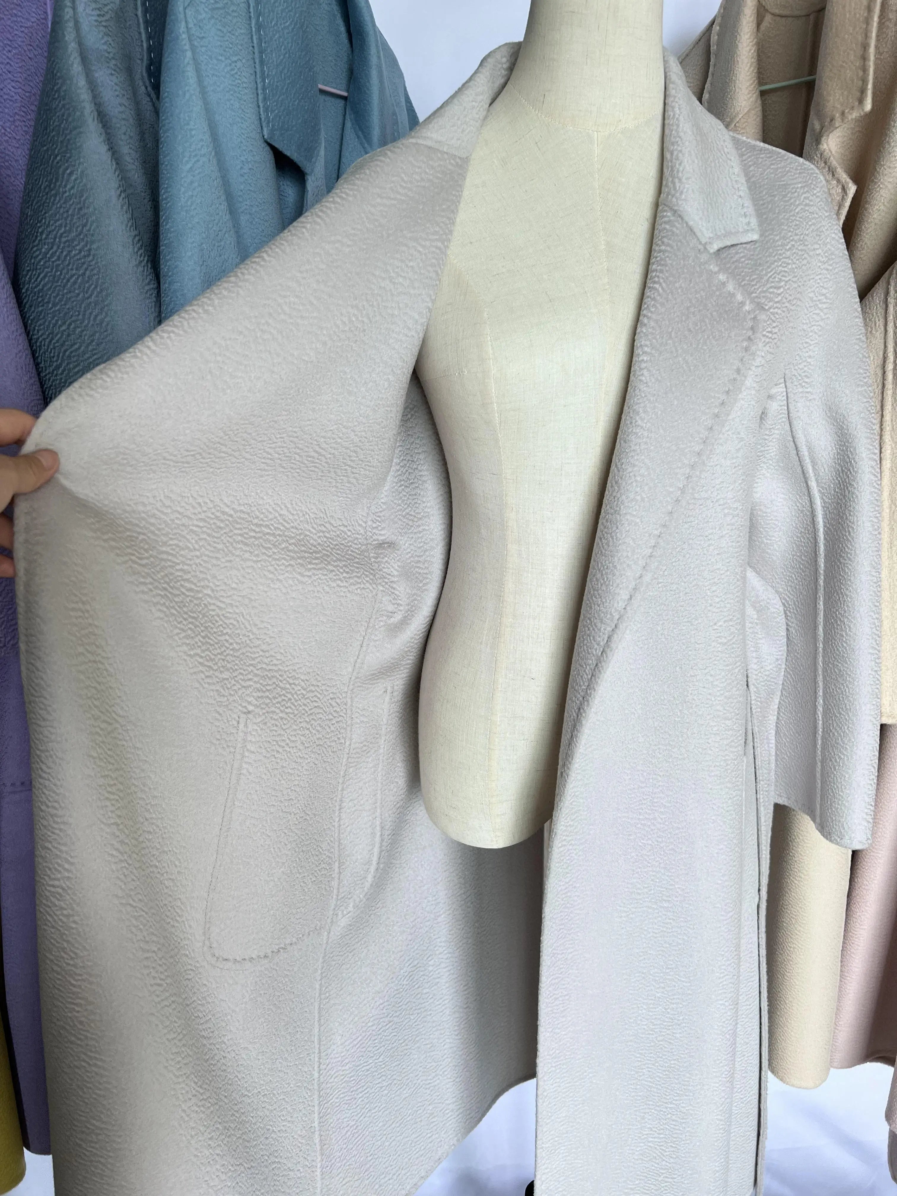 Cashmere Coat Female Winter Mid-Length Corrugated Coat Black Wool Coat Woman Autumn New Casual Fashion Red Beige Lace-Up Coat