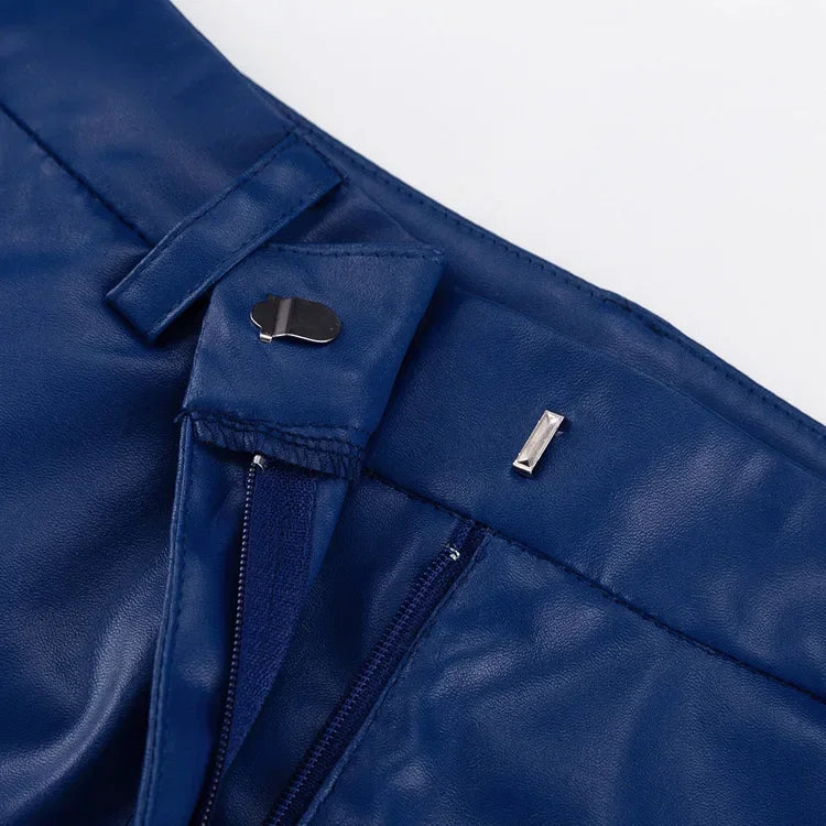 Women's Trousers Spring Fashion PU Leather Mid High Waist Lifting Hip Straight Leg Casual Women's Pants