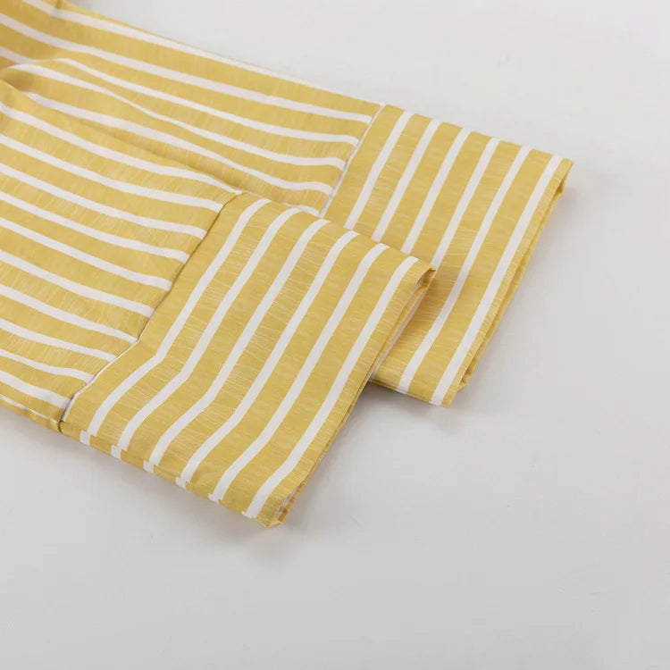 Women's Clothing 2025 Autumn New Striped Long-sleeved Loose Lace Top High Waist Trousers Fashionable Casual Suit