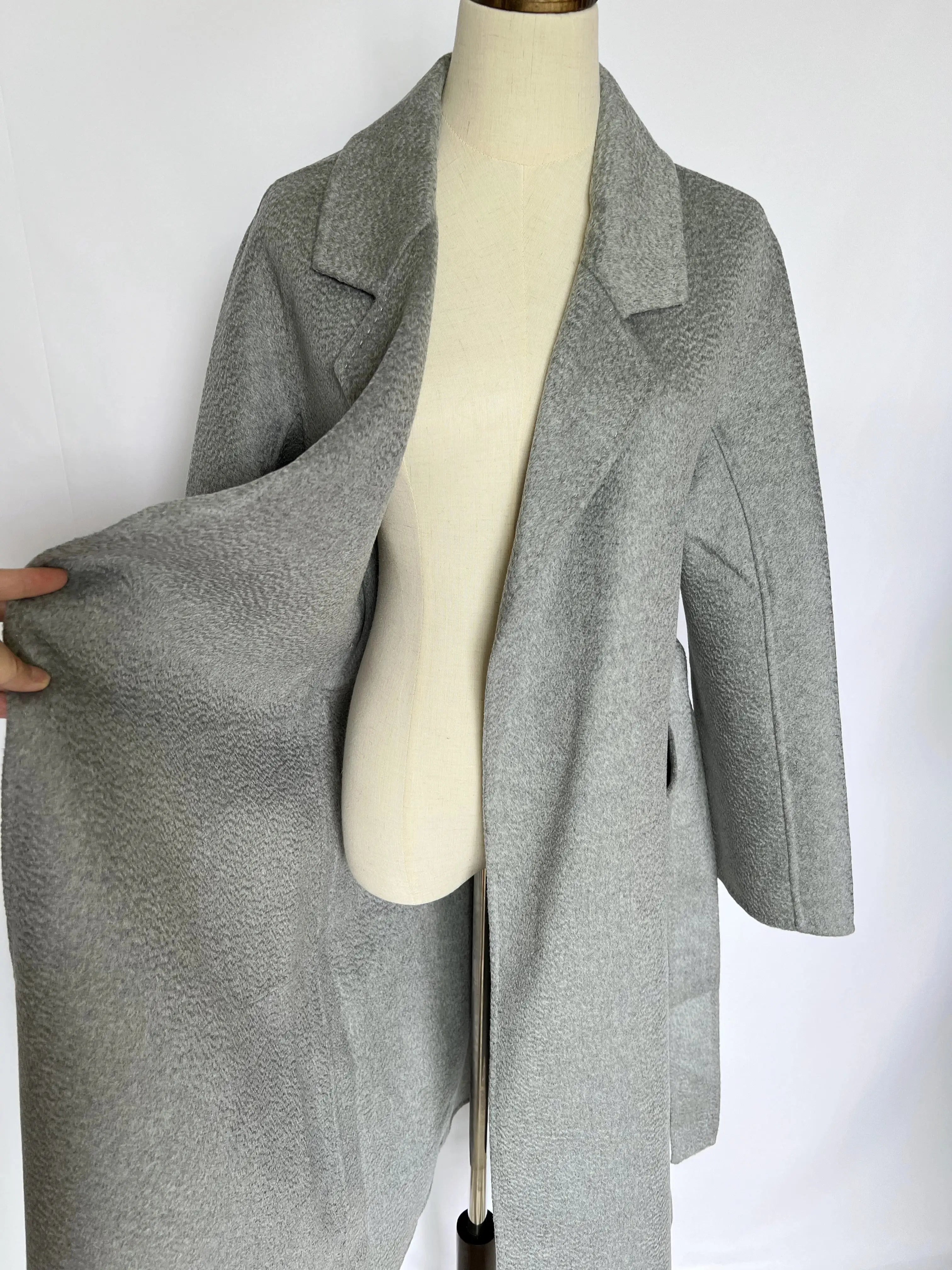 Cashmere Coat Female Winter Mid-Length Corrugated Coat Black Wool Coat Woman Autumn New Casual Fashion Red Beige Lace-Up Coat