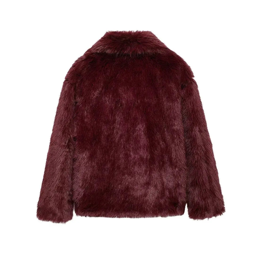 DUOPERI Women Fashion Winter Solid Thick Warm Faux Fur Coat Lapel Collar Long Sleeves Female Chic Lady Casual Outfits