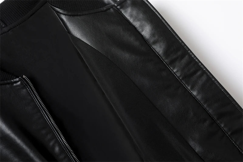 ZVRI Women's 2023 new vintage imitation leather bomber jacket coat top women's style