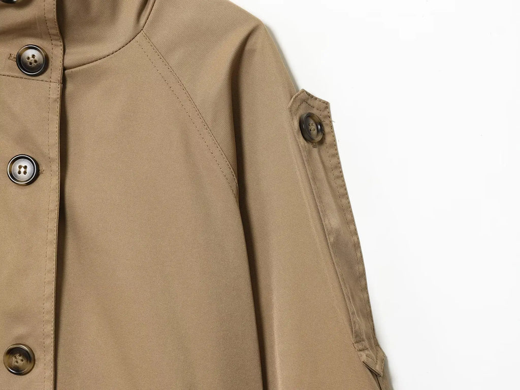 Women's Loose Motorcycle Jacket Stand-up Collar Long-sleeved Double-breasted Pocket Solid Color Cropped Overcoat New Chic Jacket