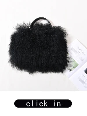 Women Cashmere Wool Coat With Real Mongolian Sheep Fur Collar  Ladies Autumn Winter Fashion Long Outwear Full Sleeve Fur Jacket