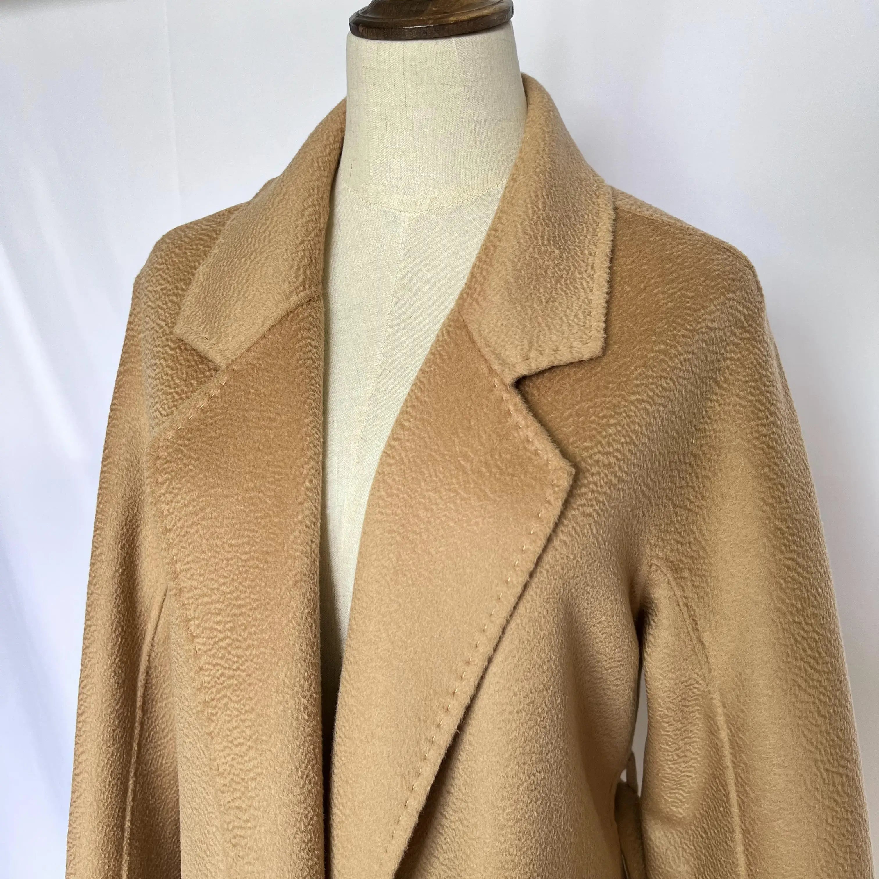 Cashmere Coat Female Winter Mid-Length Corrugated Coat Black Wool Coat Woman Autumn New Casual Fashion Red Beige Lace-Up Coat