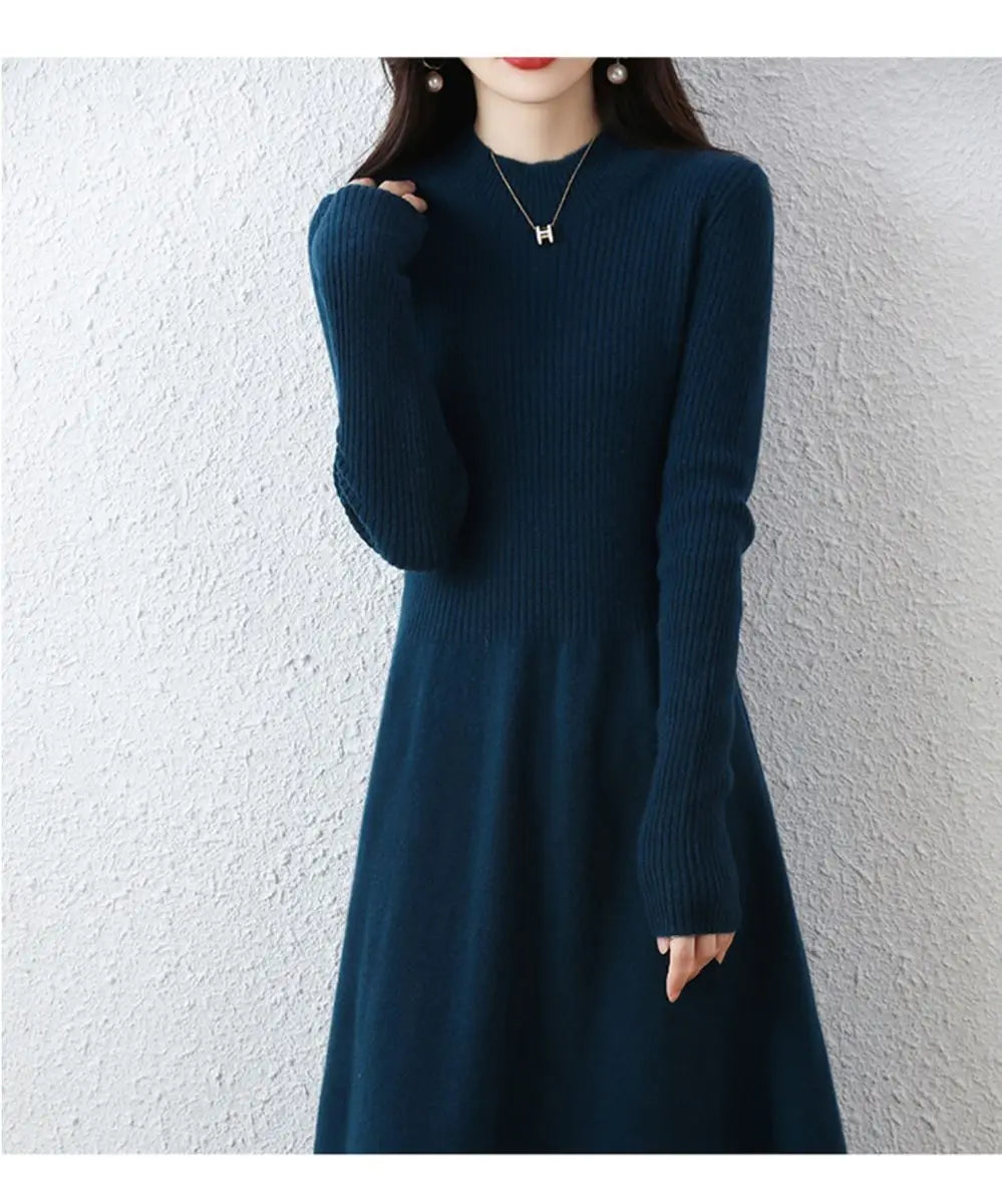 Wool Dress Long Cashmere Waist Over Knee Knit Sweater Skirt Elegant and Fashionable Women's Clothing in Autumn and Winter