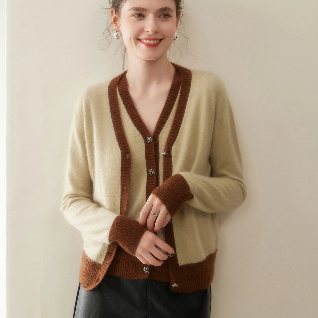 Women Cashmere Sweater V-neck  Cardigan and Vest Set Spring Autumn Winter 100% Cashmere Knitwear Long Sleeve Top Waistcoat Suit