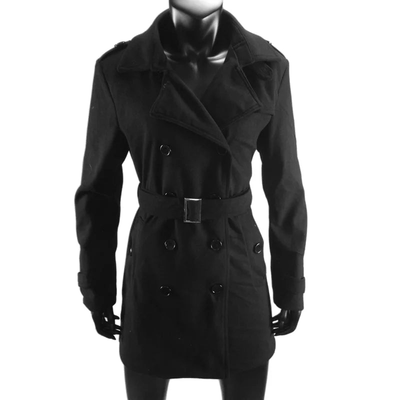 Women's Trench Coat Wool Blends Double Breasted Lining Jacket Belt Shoulder Badge Casual Coats Streetwear Women's Clothing