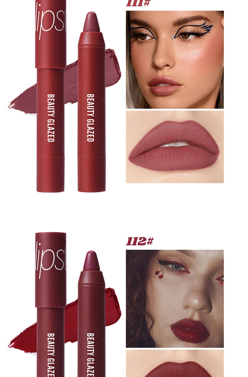 12-Color Matte Waterproof Lipstick Pen - Long-Lasting, Vibrant Berry Tone, Plant-Based Squalane, Smooth Application for All Skin