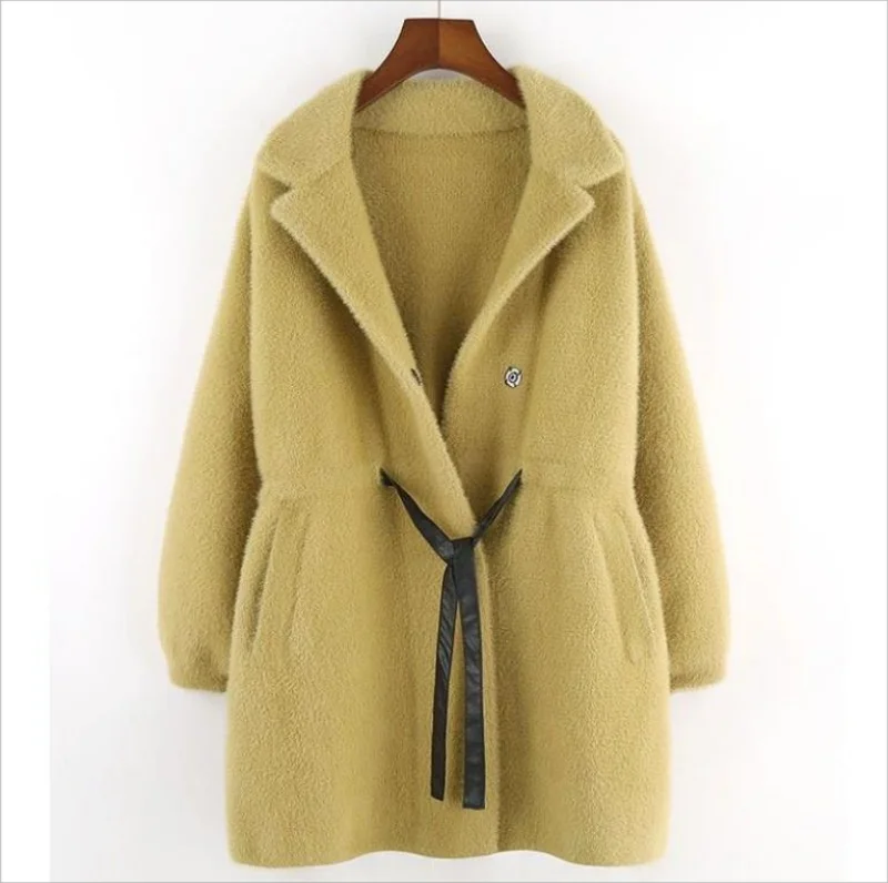 Winter Woolen Coat Jacket Women 2023New Female High-end Imitate Golden mink Overcoat Ladies Elegant Fashion Jackets