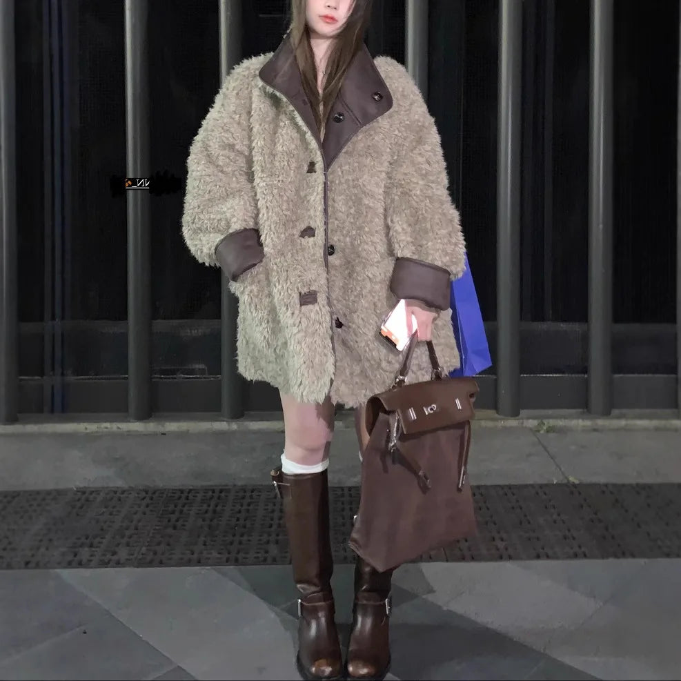 Two-sided Lamb Wool Coat Women's Mid-winter Long Loose Fur Premium Warm Coat