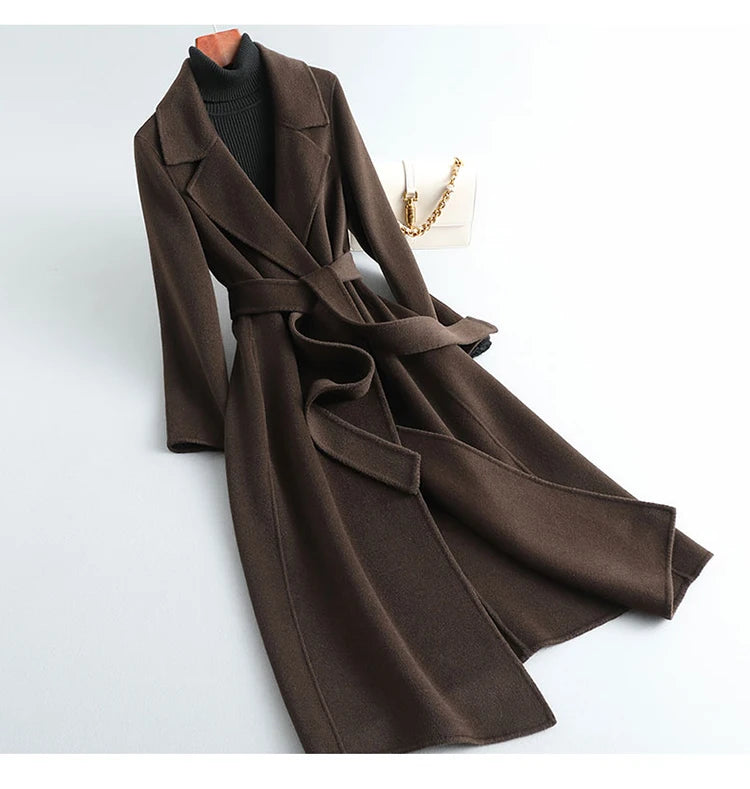 2025 Autumn/Winter New Double sided Cashmere Coat for Women's Fashion Medium to Long Knee length Slim High end Woolen Coats