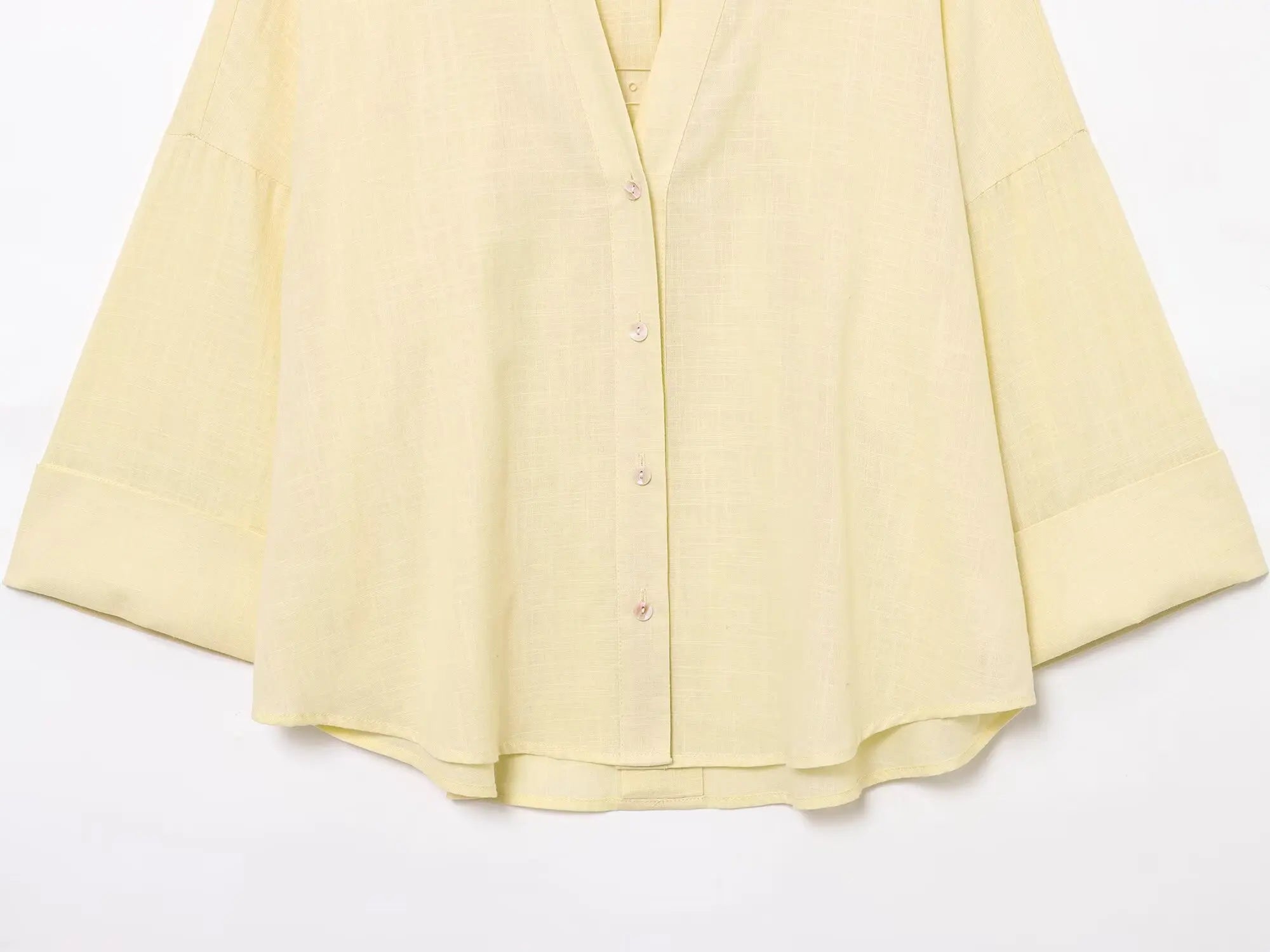 2025 Women Yellow Shirt Fashion Cotton Linen Wide-sleeved Short Shirt Single-breasted Casual Loose Blouse Mujer Roupas