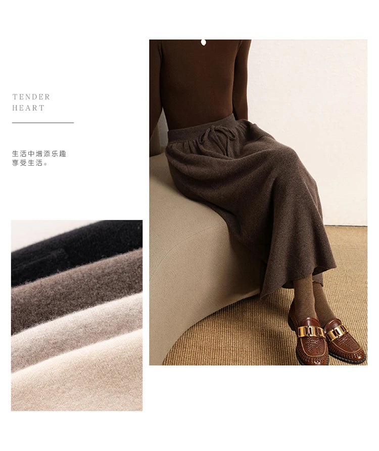 Cashmere Skirt Knitted Skirt Half Skirt, Double Pocket A-Line Skirt Skirts Plus Size Women Long Elegant Dress Women Clothing