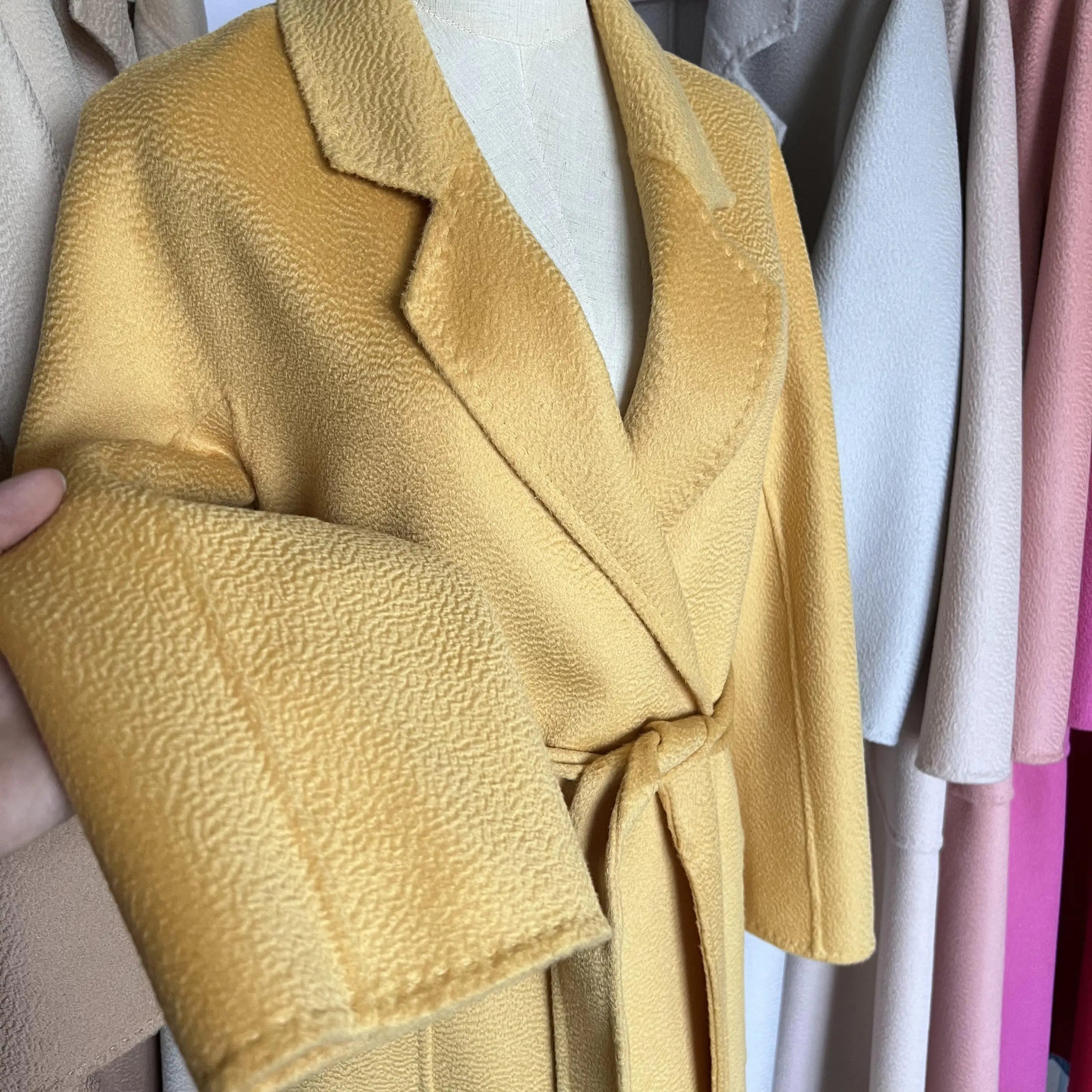 Cashmere Coat Female Winter Mid-Length Corrugated Coat Black Wool Coat Woman Autumn New Casual Fashion Red Beige Lace-Up Coat