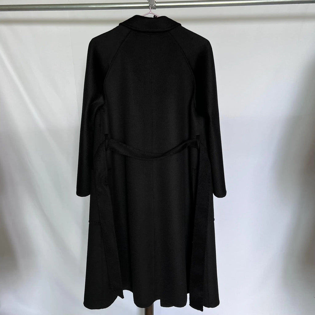 Cashmere Coat Female Winter Mid-Length Corrugated Coat Black Wool Coat Woman Autumn New Casual Fashion Red Beige Lace-Up Coat