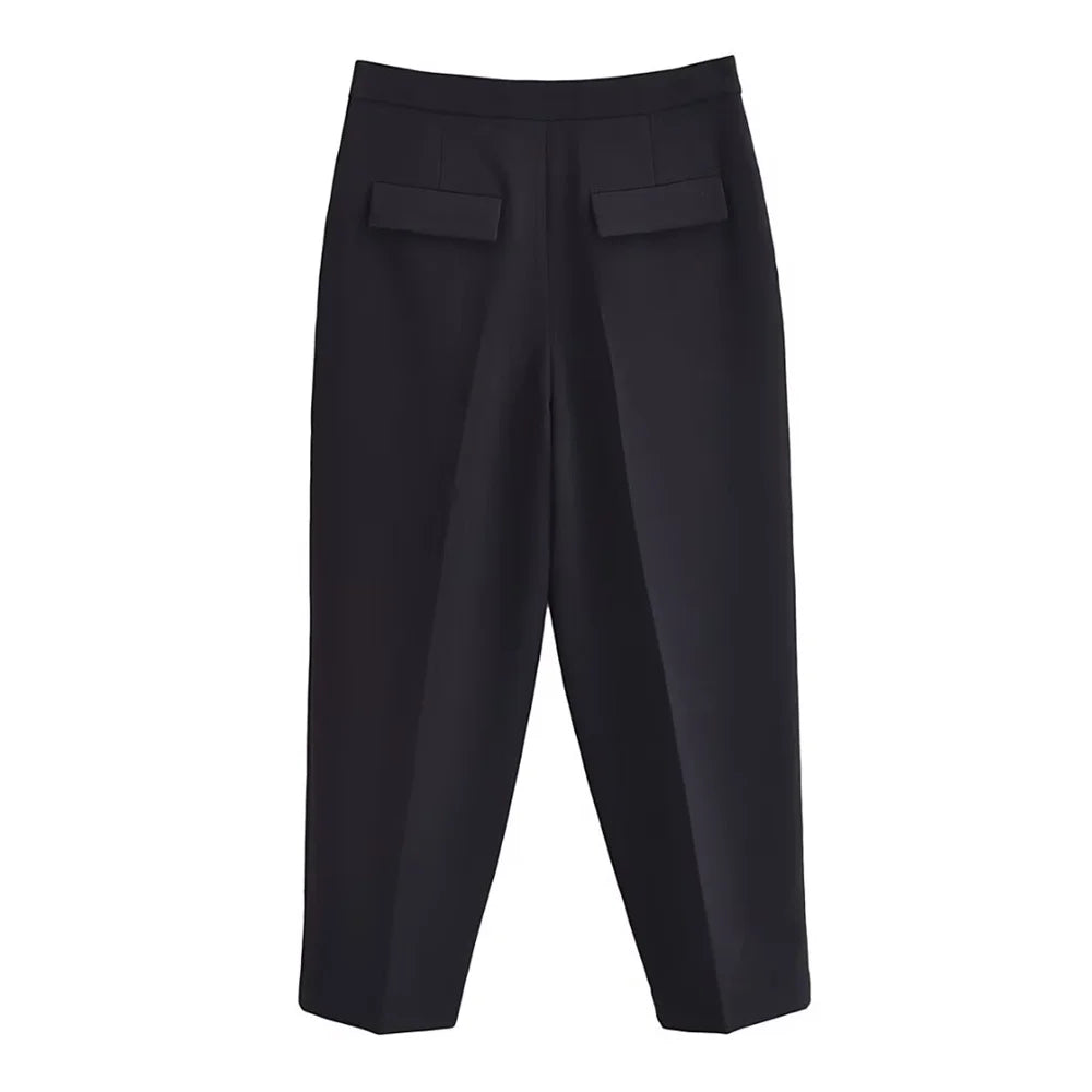 autumn new women's casual long sleeved top with open design, casual suit jacket with pleats and ankle pants set