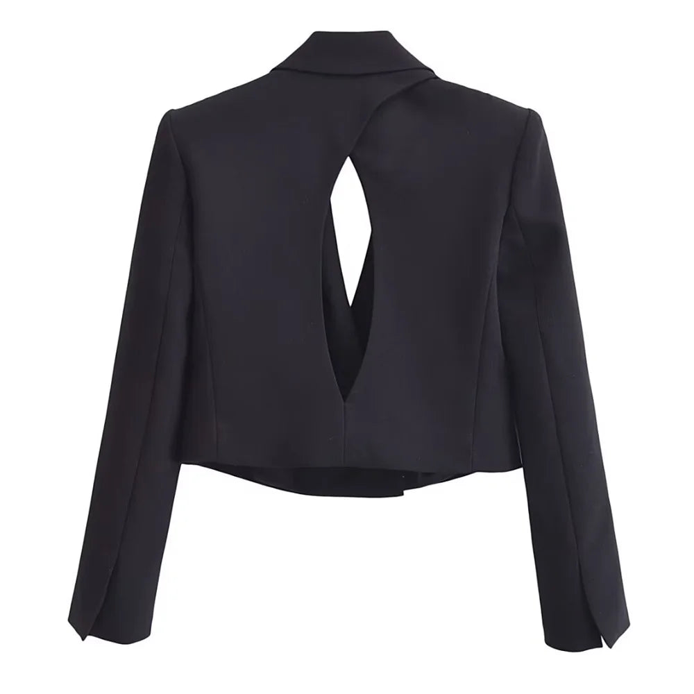 autumn new women's casual long sleeved top with open design, casual suit jacket with pleats and ankle pants set