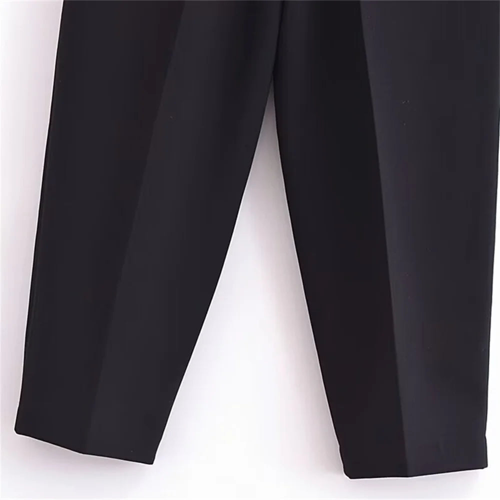 autumn new women's casual long sleeved top with open design, casual suit jacket with pleats and ankle pants set