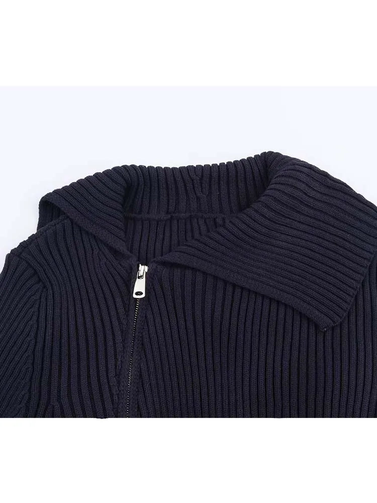 Women Knitted Coat 2025 New Women's Fashion Long Sleeve Zipper Knitted Short Coat Women's Elegant Casual New Lapel Outerwears
