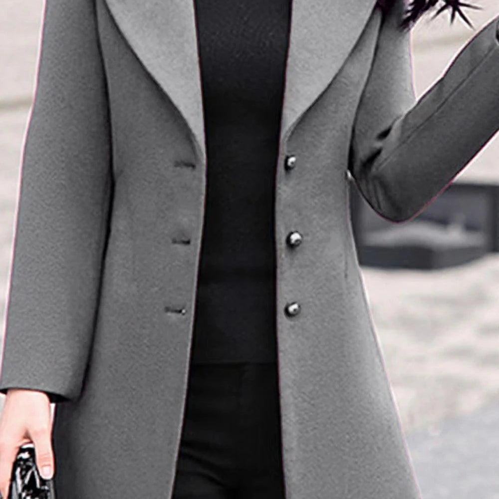 Women's Winter Coats 2025 All-Black Mid-Length Design with Chic Wide Lapel and Long Sleeve for Effortless Street Elegance