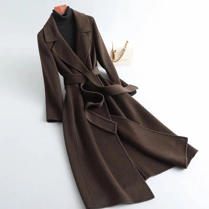 2025 Autumn/Winter New Double sided Cashmere Coat for Women's Fashion Medium to Long Knee length Slim High end Woolen Coats