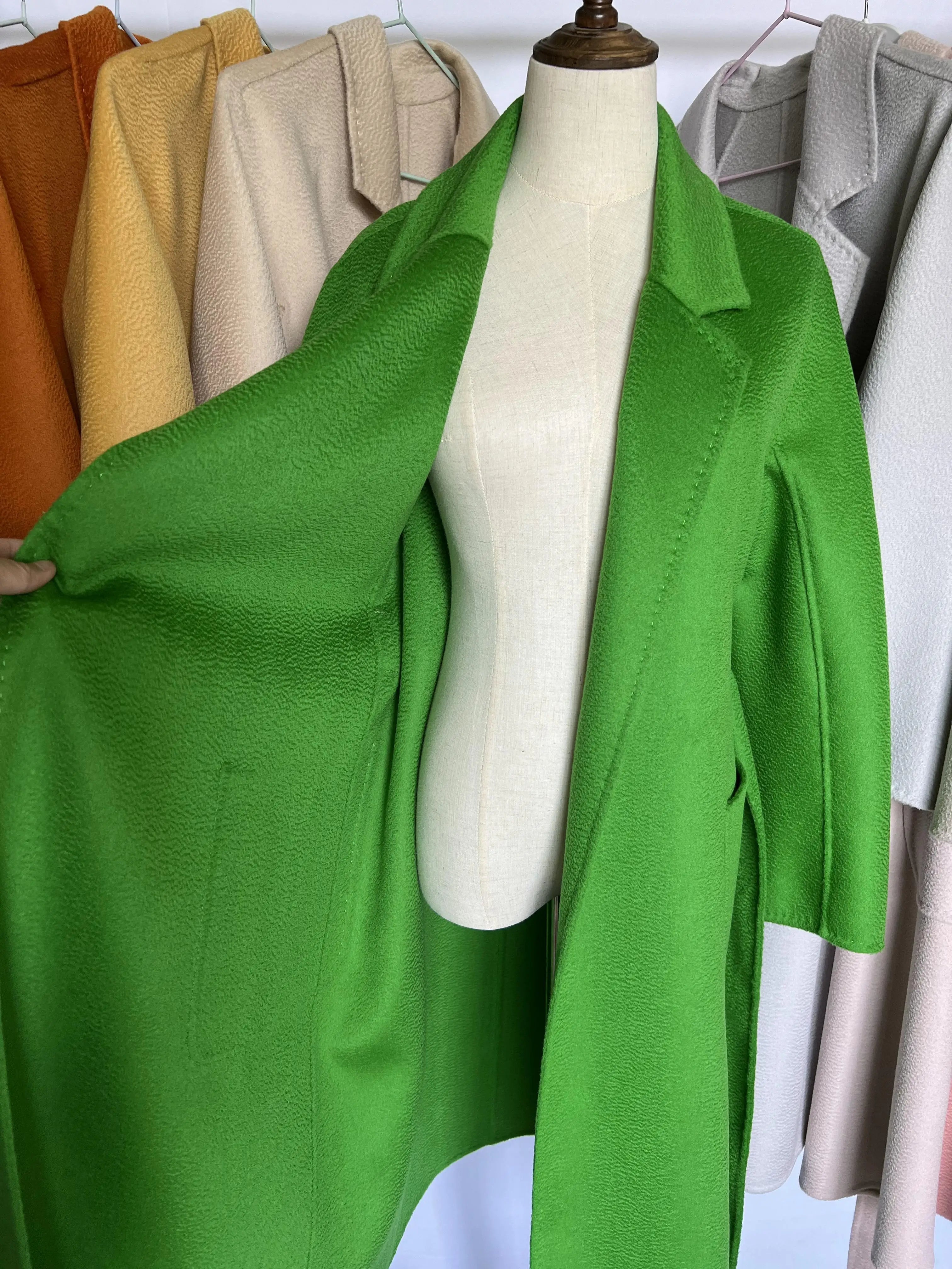 Cashmere Coat Female Winter Mid-Length Corrugated Coat Black Wool Coat Woman Autumn New Casual Fashion Red Beige Lace-Up Coat