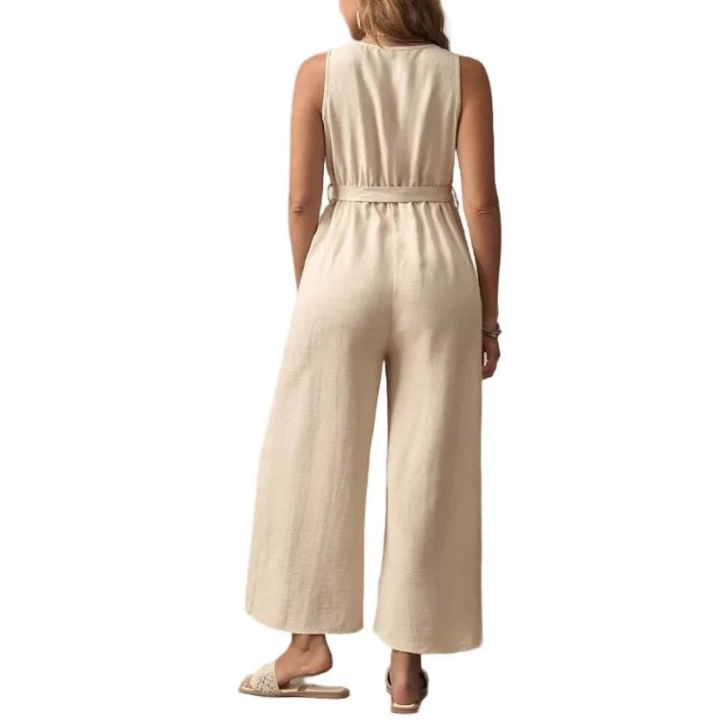 Maternity Clothes 2025 Dress for Pregnant Women V-neck Sleeveless Pregnancy Pants Belt Casual Loose Long Overalls Clothing