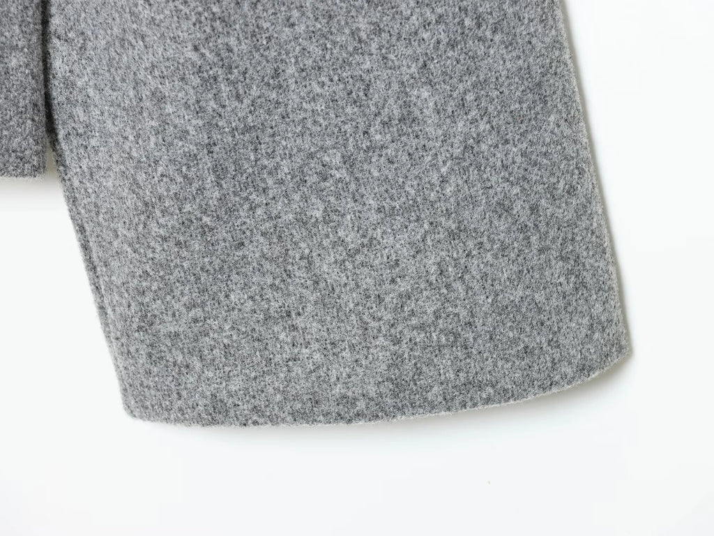 2025 Winter New Women's Casual Fashionable Simple Versatile High-Neck Long-Sleeved Double-Breasted Loose Wool Coat