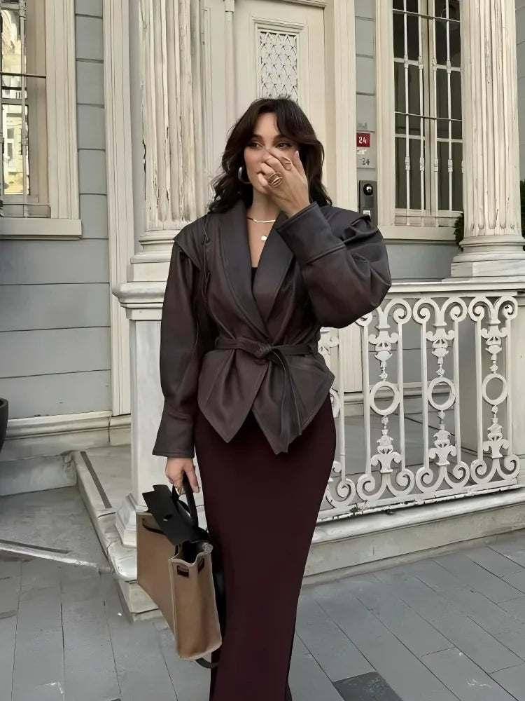 Autumn and Winter Faux Leather Jackets for Women 2025 Chic Dropped Shoulder PU Jacket Coat Casual Office Lady Blouses