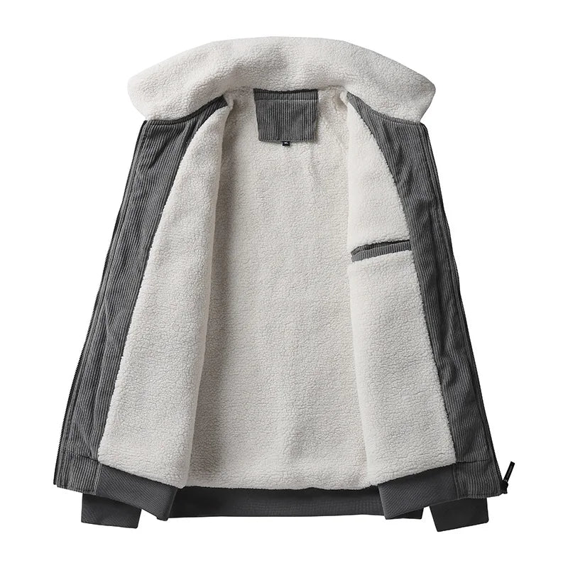 Corduroy lamb wool jacket men's winter loose fleece thickened casual lapel jacket men's clothes men jacket