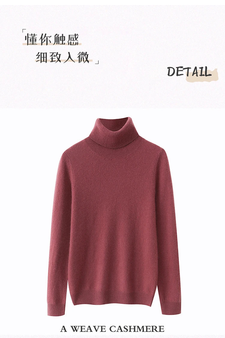 100% Pure Cashmere Sweaters Women' Lapel Knitted Pullover Casual Loose High-End Sweater Autumn New High-Neck Cashmere Base Shirt