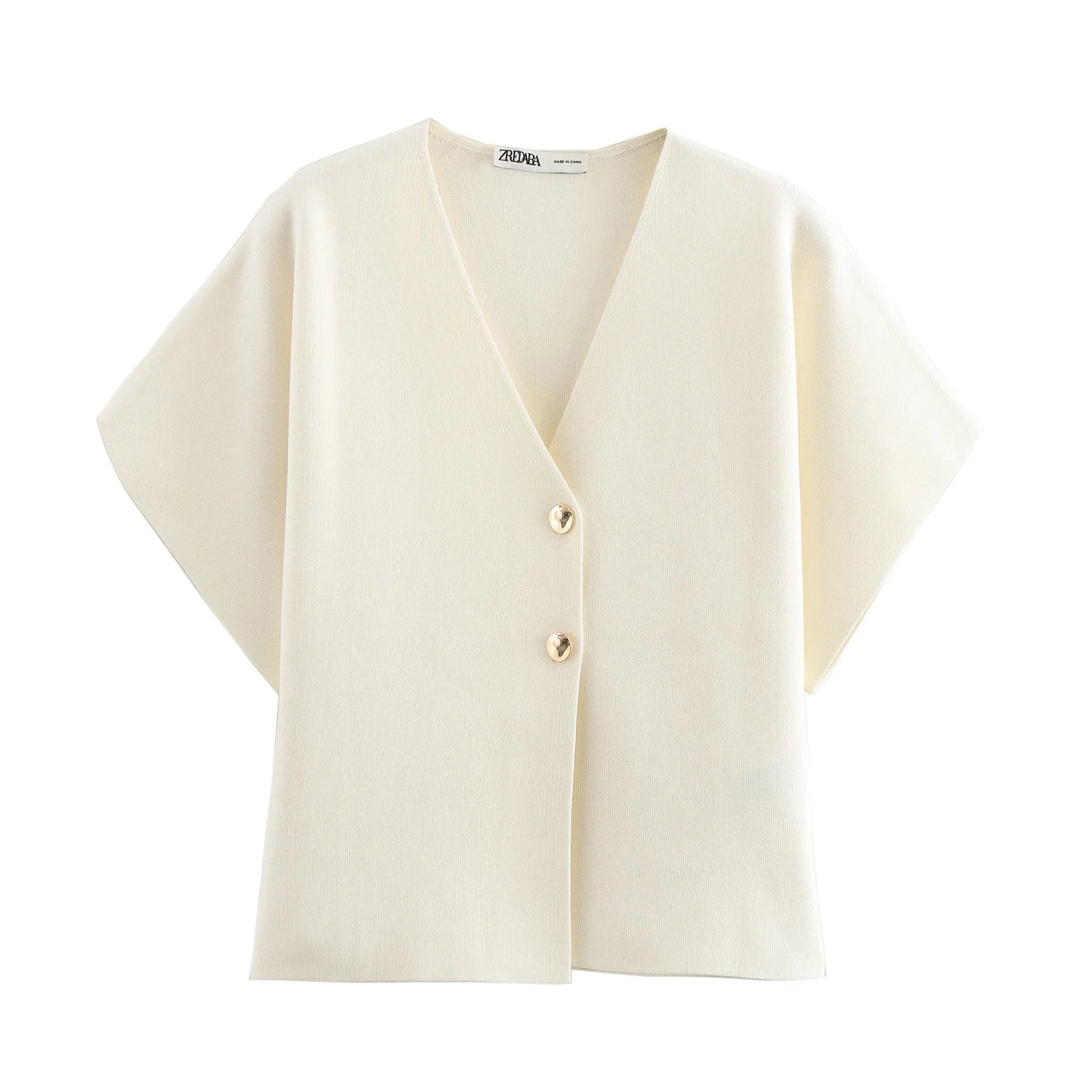 2024 New Autum Women's European and American Style Fashionable Flat-Needle Short-Sleeved V-Neck Knitted Jacket Street Style Top