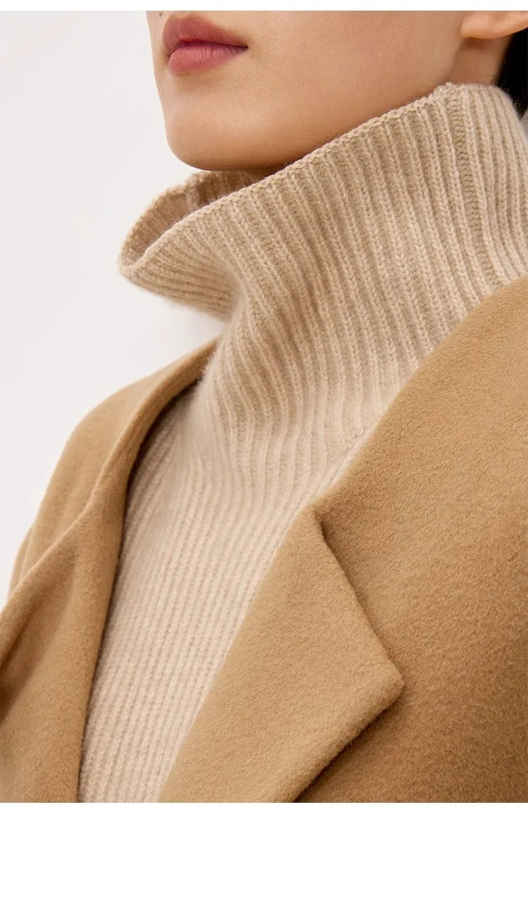 Women's High-Necked Cashmere Sweater Loose Padded Bottoming Pullover Autumn Winter Warm Lazy Wind Style 100% Pure Wool