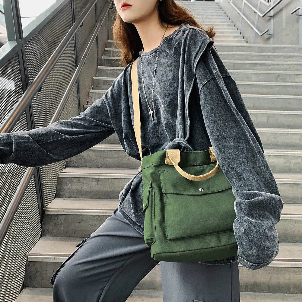 Women's School Messenger Bags For Women Shoulder Ladies Designer Handbag Solid Large Capacity Casual Canvas Shoulder Female Bags