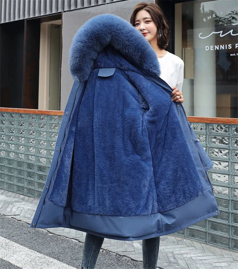 Winter Women Jacket Parkas Warm Casual Parka Clothes Long Soft Tops Hooded Parka Female Fur Lining Thick Pockets Fashion Coat