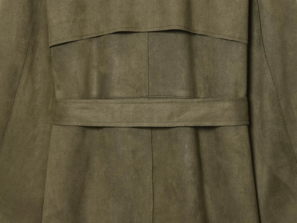 2025 Winter New Women's Casual Fashionable Simple Lapel Double-Breasted Long Trench Coat with Belt and Suede