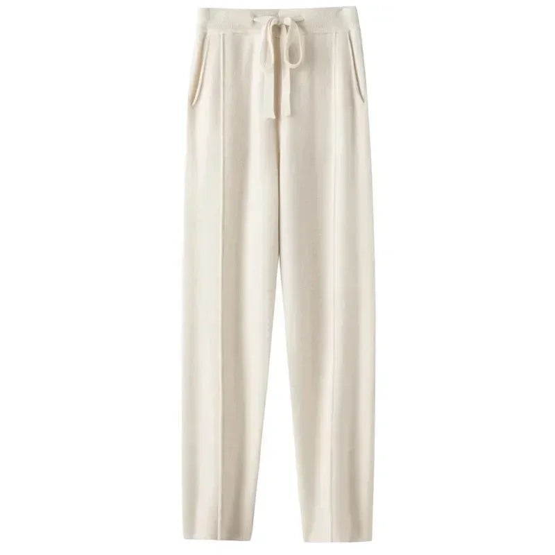 Cashmere Sweatpants Women Autumn Winter 2023 New Fashion High Waisted Drawstring Pants Casual Knitted Harem Pants