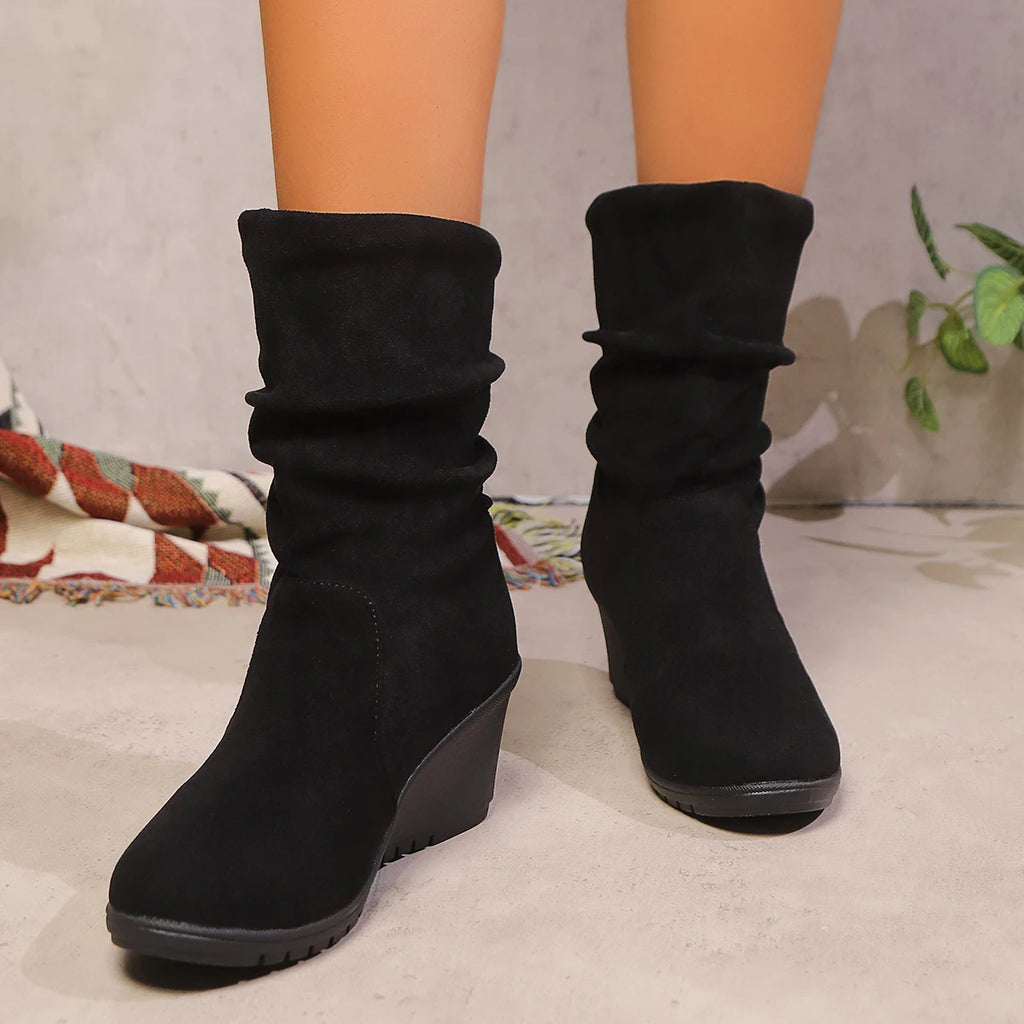 Women's Shoes Fashion Comfortable Wedges Boots Winter Casual Shoes for Women Elegant High Heels Round Toe Platform Boots Zapatos