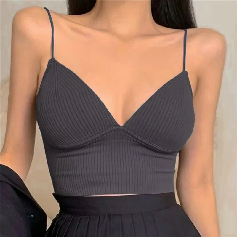 Women Tops Sexy Solid Crop Top Women Tank Tops Sleeveless Slim Camis With Bra Basic Underwear Padded Bra Tops Women Sports Bra