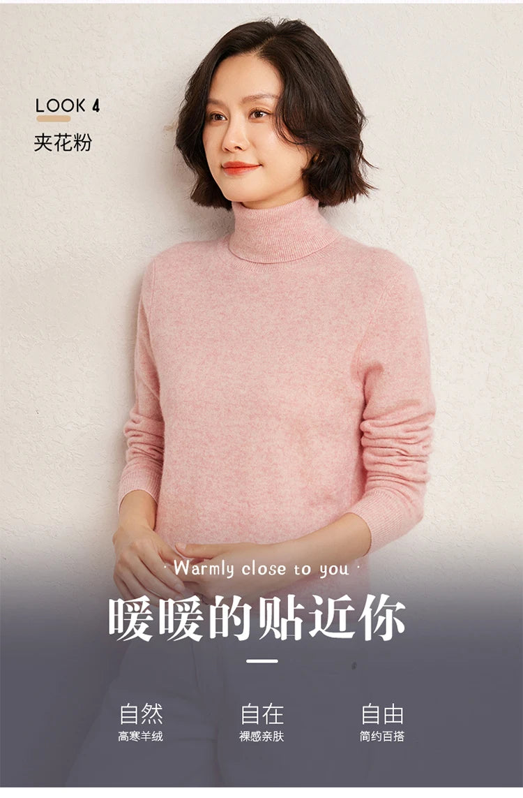 100% Pure Cashmere Sweaters Women' Lapel Knitted Pullover Casual Loose High-End Sweater Autumn New High-Neck Cashmere Base Shirt