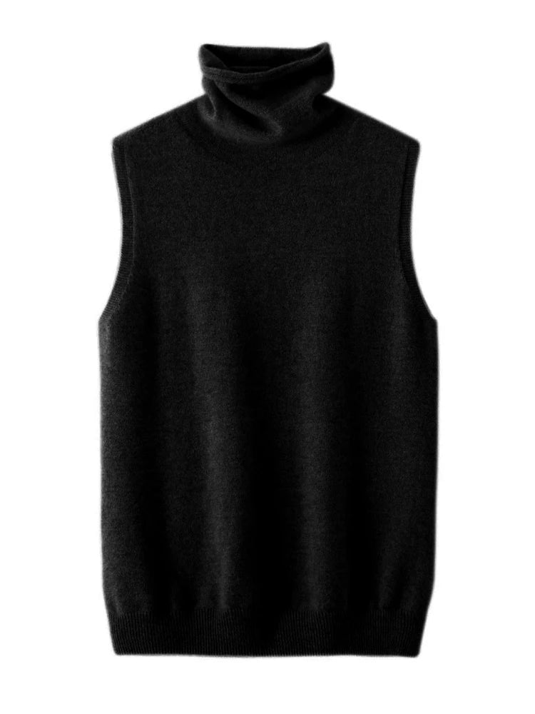 Women 100% Merino Wool Sleeveless Pullovers Turtleneck Sweater Waistcoat Wool Knitwear Spring Autumn Winter Fashion Vest Tops