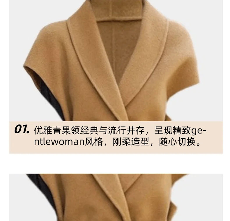 Fashionable Wool Vest for Women Autumn and Winter Double-Sided Wool Mid-length Elegant Waistcoat Coat Female Horse Clip Jacket