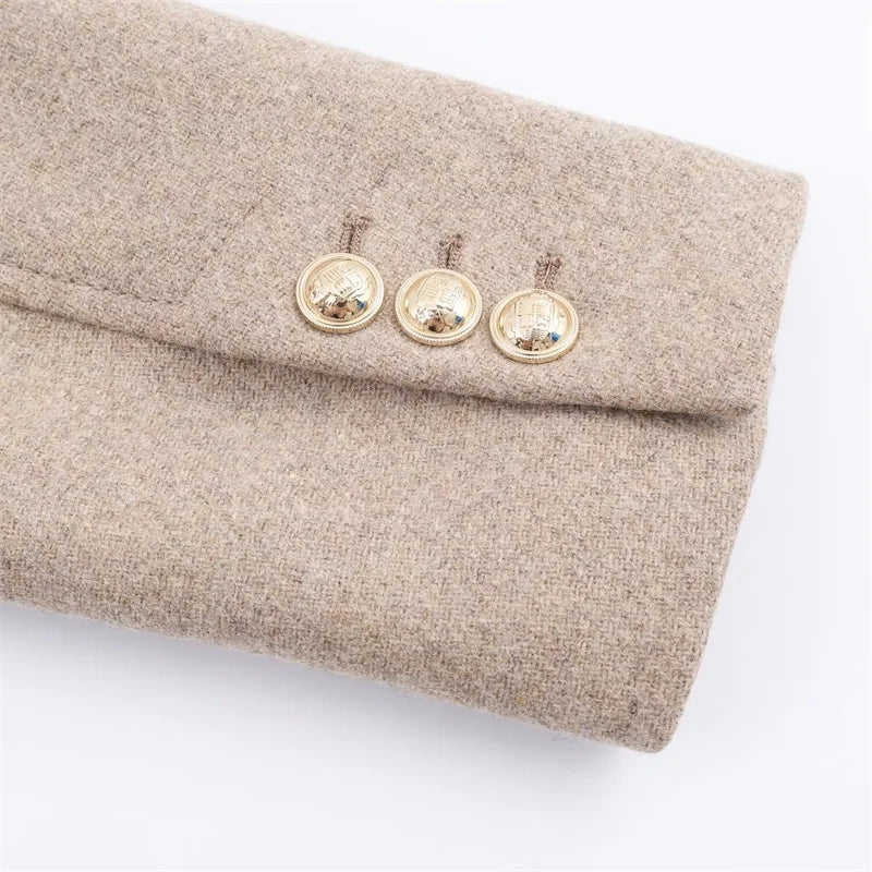 Women's Wool Coat Solid Color Lapel Short Double-Breasted Coat  Autumn and Winter Casual Simple Clothing