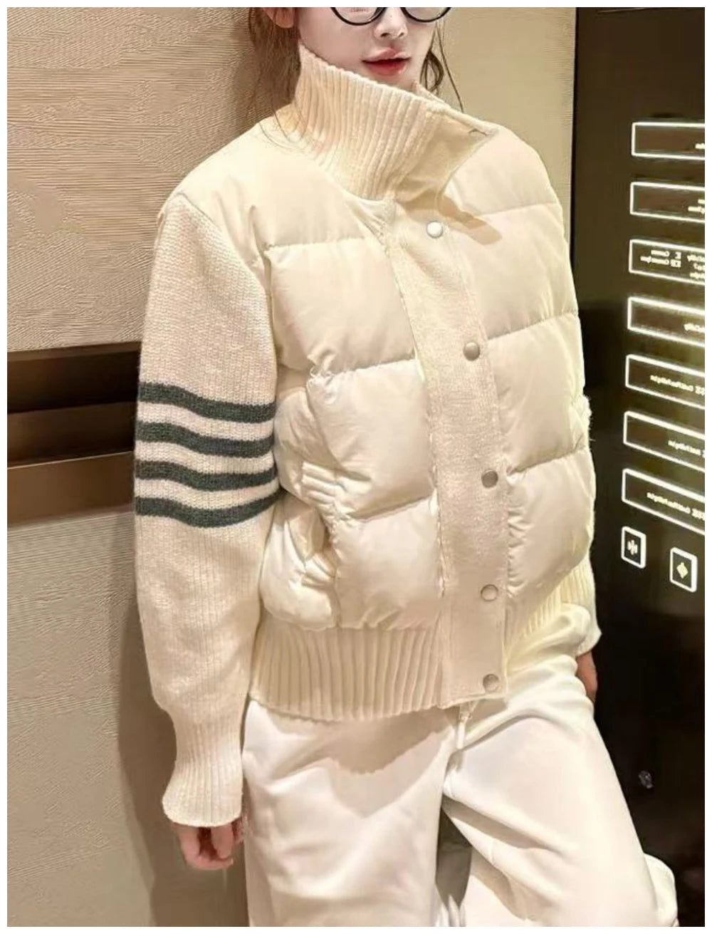 Womens Jacket Stand Collar Quilted Patchwork Knit Sleeves Casual Versatile Jacket Essential Autumn And Winter Item Trafizaran