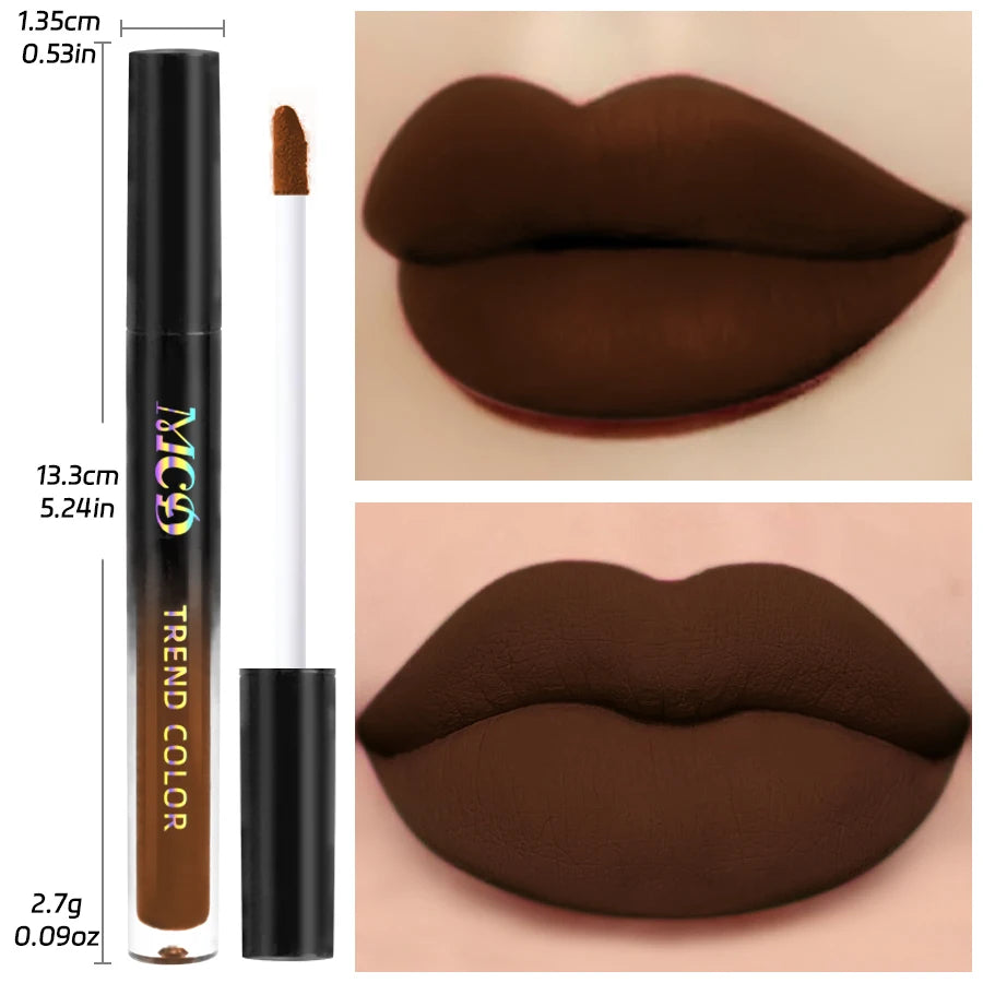 Richly Pigmented Matte Velvet Brown Lip Gloss - Non-Stick, Long Lasting, Velvety Smooth Finish - Hydrating Lip Glaze & Lip Mud M