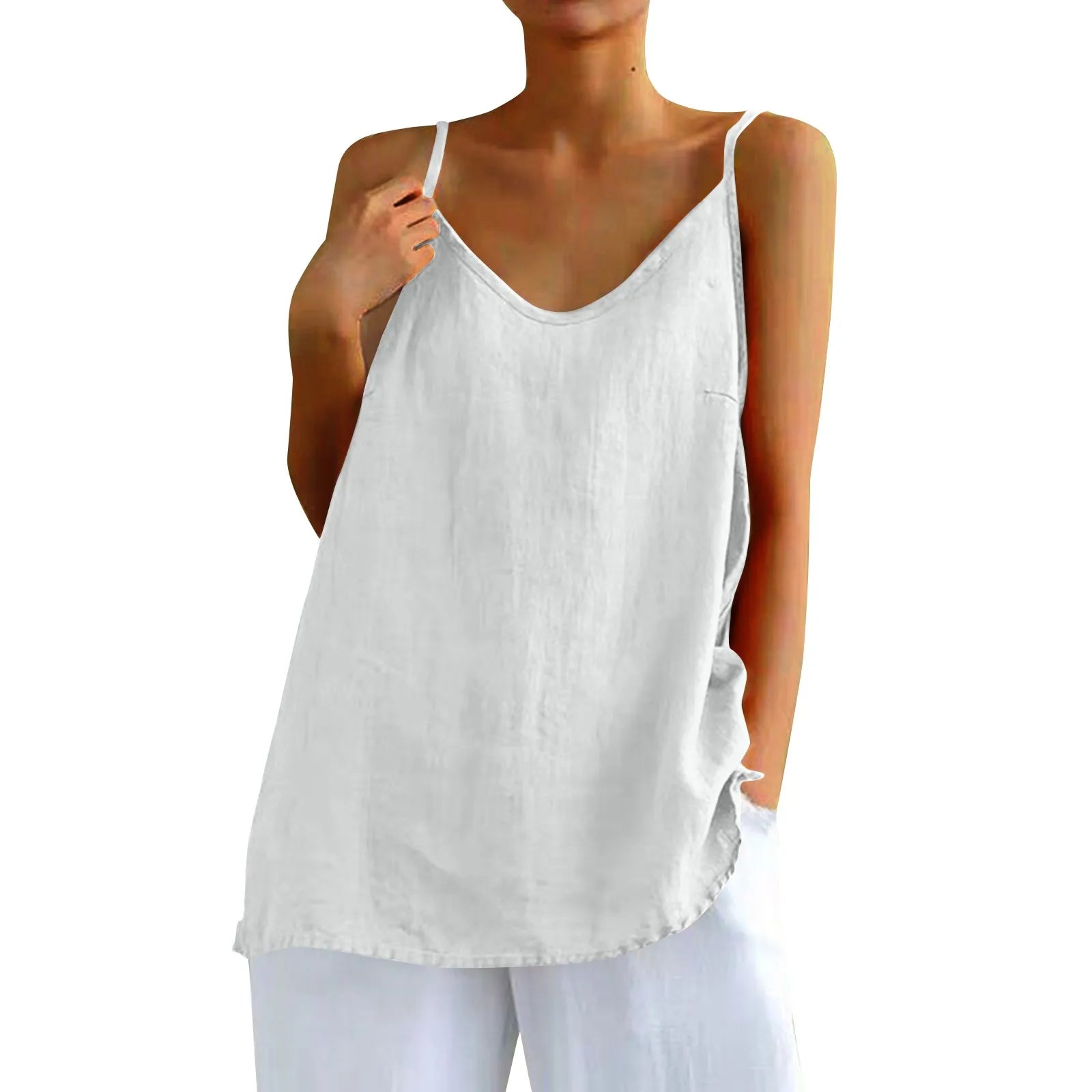 Women's tops sexys Cotton Linen Camisole Vest Summer Loose Sleeveless Versatile Bottom Top solid color blouse classic camisetas