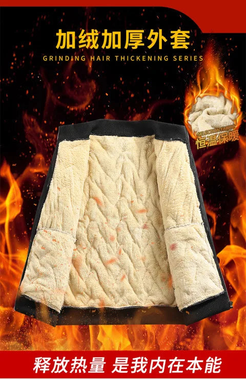 Winter Lambskin Wool Coat for Men and Elderly, Loose Stand-up Collar, Thickened with Padding, Father's Cotton Jacket