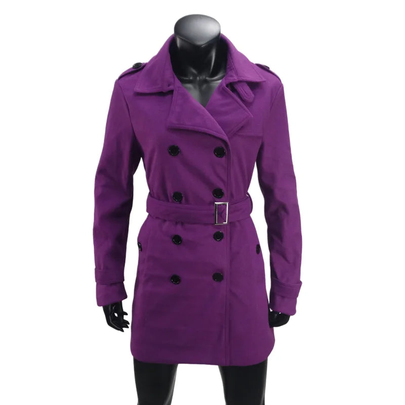 Women's Trench Coat Wool Blends Double Breasted Lining Jacket Belt Shoulder Badge Casual Coats Streetwear Women's Clothing